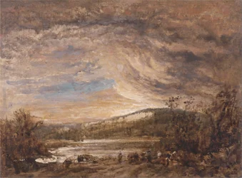 Paisaje fluvial, puesta de sol