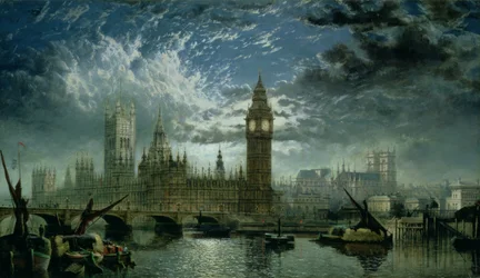 Vista de la abadía de Westminster y las Casas del Parlamento, 1870