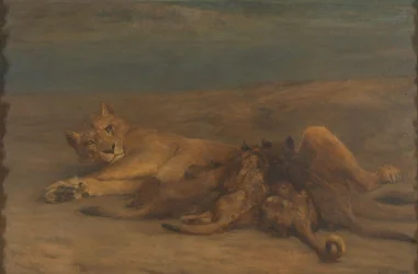 Una leona con cuatro cachorros lactantes, llamada "Amor de Madre".