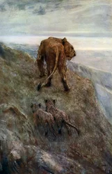 En alerta - Leona y cachorros, c. 1878-1910, 1912