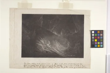 Satán en el lago ardiente (mezzotinta)