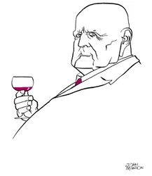 Jean Sibelius como anciano con copa de vino