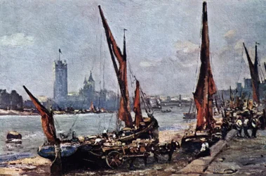 Casas del Parlamento desde Vauxhall (litografía en color)