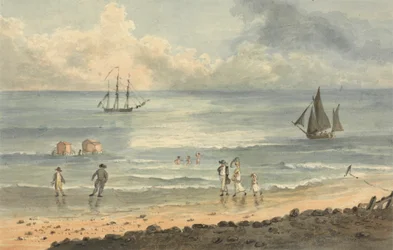 En las arenas de Brighton: Figuras paseando por la orilla