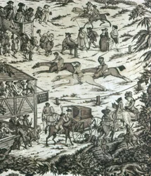 Carreras de caballos en el Turf Inn (Amueblar tela)
