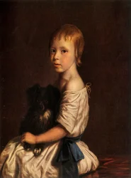 El Reverendo George Scobell, D.D. de niño, sosteniendo a su perro Fop, c. 1780, 1934