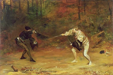 Hasta la Muerte: Una Lucha de Espada y Daga con una Mano Aparta la Muerte Fría, y con la Otra la Devuelve