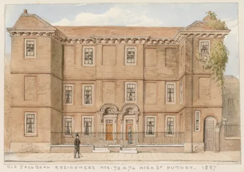 Residencias jacobeas antiguas, Nos 72 y 74, High Street, Putney, Londres, 1887