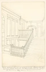 La continuación de la escalera, desde el vestíbulo hasta los pisos superiores, de Fairfax House, High Street, Putney, 1887