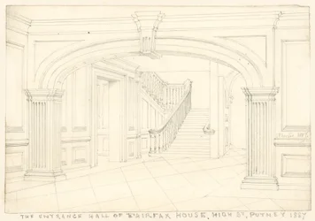 El vestíbulo de entrada de Fairfax House, High Street, Putney, Londres