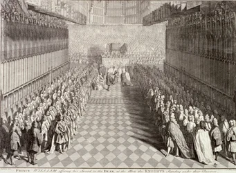 Coronación de Guillermo III en la abadía de Westminster, Londres, 1689, hacia 1689