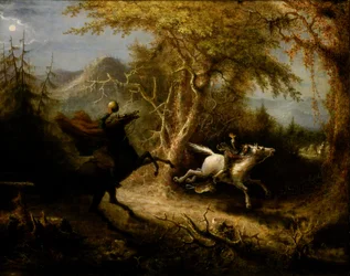 El jinete sin cabeza persiguiendo a Ichabod Crane