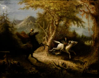 El jinete sin cabeza persiguiendo a Ichabod Crane