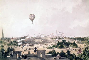 Un globo aerostático sobre Fancy Fair, Princess Park, Liverpool, agosto de 1849