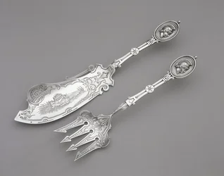 Tenedor y cuchillo para pescado, c. 1862-1870