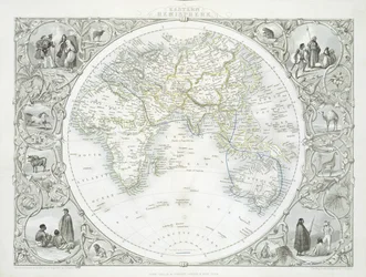 Hemisferio Oriental, de una Serie de Mapas del Mundo publicados por John Tallis und Co., Nueva York y Londres, 1850s