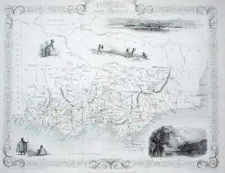 Victoria o Port Phillip, Australia, de una serie de mapas mundiales publicados por John Tallis & Co, Nueva York y Londres