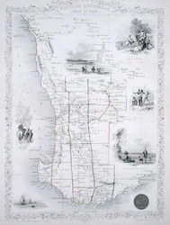 Australia Occidental, de una Serie de Mapas del Mundo publicada por John Tallis & Co., Londres y Nueva York