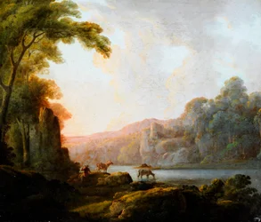 Escena lacustre con ganado (óleo sobre lienzo)