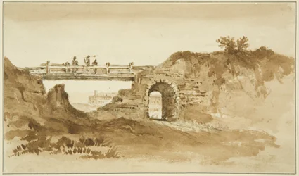 Puente temporal en la Coronation Road frente a la Nueva Cárcel, c.1821