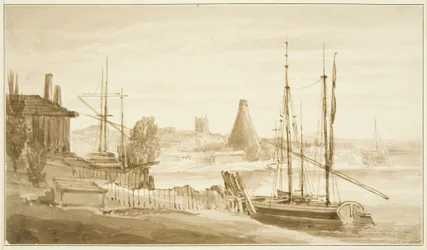 Vista desde el extremo este de Mardyke hacia la fábrica de vidrio de Limekiln