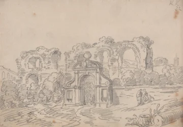 Arco barroco y ruinas del acueducto romano