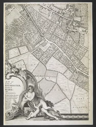 Plan de Londres, parte de los campos de bloqueo,  Un plan de las ciudades de Londres y Westminster, y el distrito de Southwark; : con los edificios contiguos; De una encuesta real, / tomada por JOHN ROCQUE, Land-Surveyor, y grabada por John Pine,  juan roc