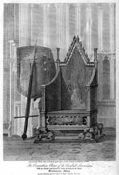 La silla de coronación de los soberanos ingleses, abadía de Westminster, Londres, 1810.