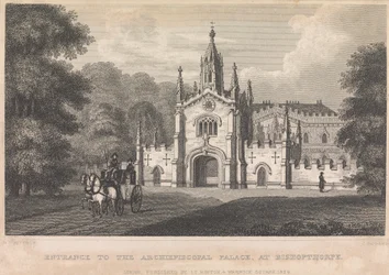 Entrada al Palacio Arzobispal, en Bishopthorpe (publicado por I. T. Hinton); página 34 (Volumen Uno)