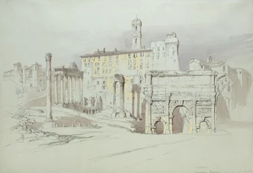 Una ventana del Palazzo Tolomei, Siena, mostrando la colocación ruda y asimétrica de piedras macizas, 25 - 27 de junio de 1870