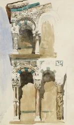 Parte de la fachada de la destruida Iglesia de San Michele in Foro, Lucca, 1846