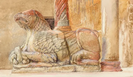 El grifo que sostiene el eje norte de la entrada oeste del Duomo, Verona