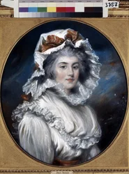 Retrato de una chica con gorra. Dibujo de John Russel (1745-1806). Pastel sobre papel, segunda mitad del siglo XVIII. Arte inglés del siglo XVIII. Museo del Hermitage, San Petersburgo.