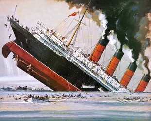 Hundimiento del Lusitania en mayo de 1915 (litografía)