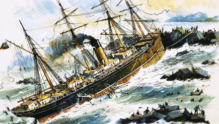 Un barco de vapor no identificado choca contra las rocas