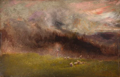 Ovejas en la tormenta (óleo sobre tabla)