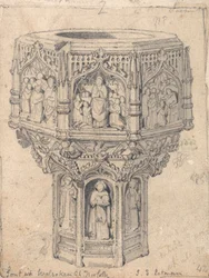 Una fuente en la iglesia de Walsoken, Norfolk