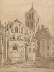 Iglesia Abadía en Fécamp, Normandía, c.1817-20 (grafito y lavado marrón sobre papel)