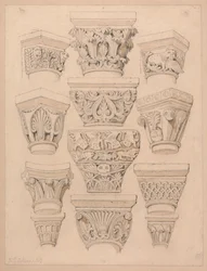 Capiteles de la iglesia abacial de St. Georges de Bocherville, cerca de Ruán, Normandía