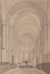Extremo este de la iglesia abacial de Saint-Georges de Boscherville, cerca de Ruán, Normandía