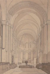 Extremo este de la iglesia abacial de Saint Georges de Bocherville, cerca de Ruán, Normandía