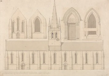 Elevación de la iglesia de Columbiers, cerca de Valognes, Normandía