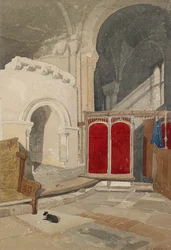 Interior del ambulatorio oriental del ábside de la catedral de Norwich, principios del siglo XIX