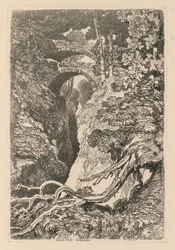 Liber Studiorum: Placa 10, El Puente del Diablo, Cardiganshire, 1838