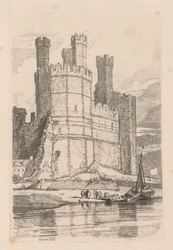 Liber Studiorum: Placa 28, Castillo de Caernarvon, N. Gales, 1838
