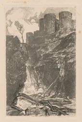 Liber Studiorum: Placa 29, Castillo de Harlech, Gales del Norte, 1838