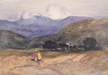 Paisaje montañoso con figuras