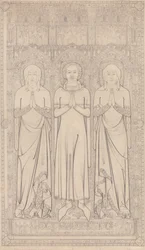 El latón sepulcral de Robert Braunche y sus dos esposas en la iglesia de Santa Margarita, Lynn, Norfolk, 1364