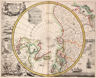 Mapa de proyección polar con el Círculo Polar Ártico, c.1680 (grabado coloreado)