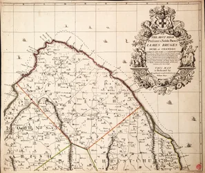 Mapa nuevo y exacto de la isla de Barbados en América, según el levantamiento topográfico realizado en los años 1717 a 1721 por William Mayo